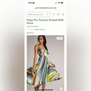 NWT!  Hope For Flowers Striped Midi Dress. Anthropologie. Size XS